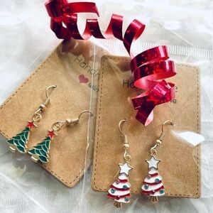 NWT Lot of 2 Festive Christmas Tree Drop Earrings, Holiday Season